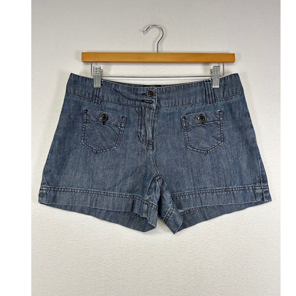 Y2K Coastal New York & Company Womens 6 Blue Denim Button Pocket Chino Shorts